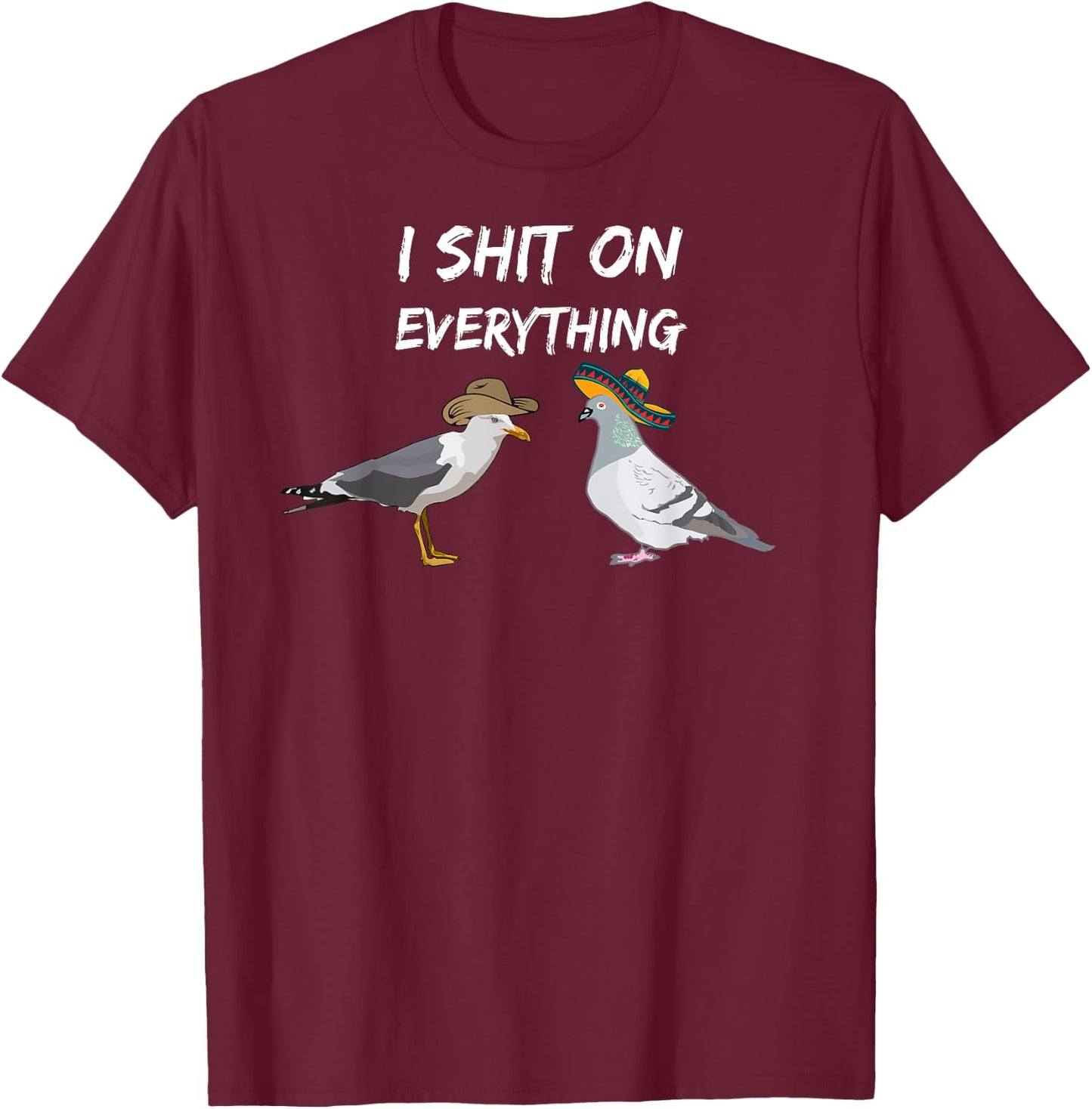 Funny Pigeon birds with sombrero and Seagull cowboy hat fun T-Shirt - T-Shirt | Maroon