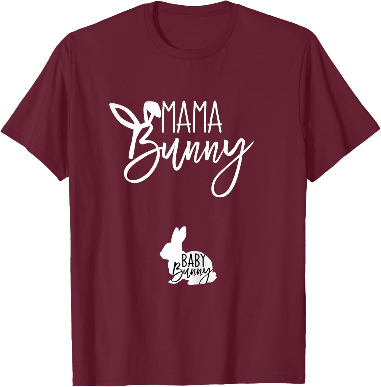 TeylieDesign Women's Pregnant Easter Pregnancy Announcement Mama Bunny Baby Bunny T-Shirt - T-Shirt | Maroon