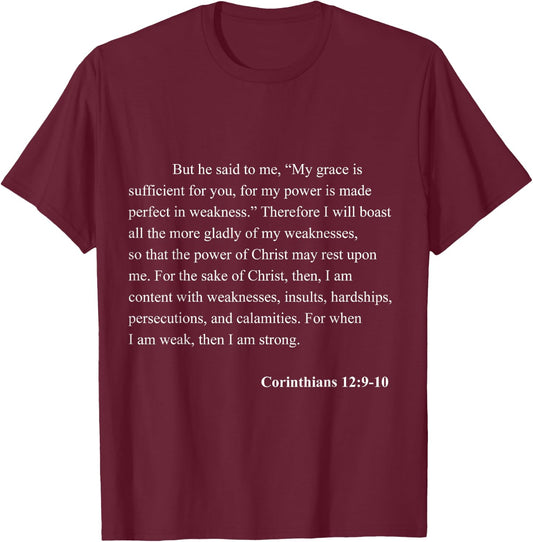 Bible Verse Corinthians 12:9-10 Christian Jesus Psalm T-Shirt - T-Shirt | Maroon