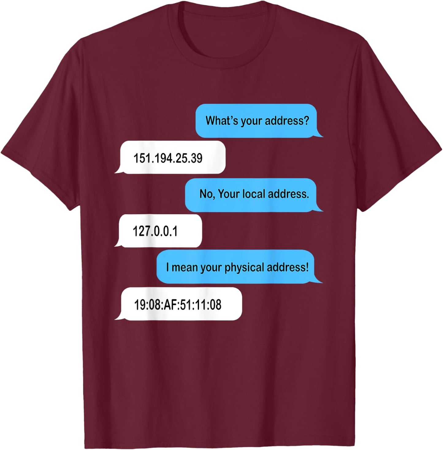 What's Your Address Funny Coder Chat T-Shirt - T-Shirt | Maroon