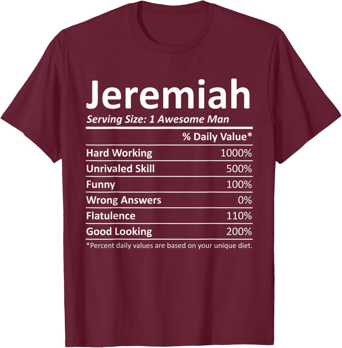 JEREMIAH Nutrition Funny Birthday Personalized Name Gift T-Shirt - T-Shirt | Maroon