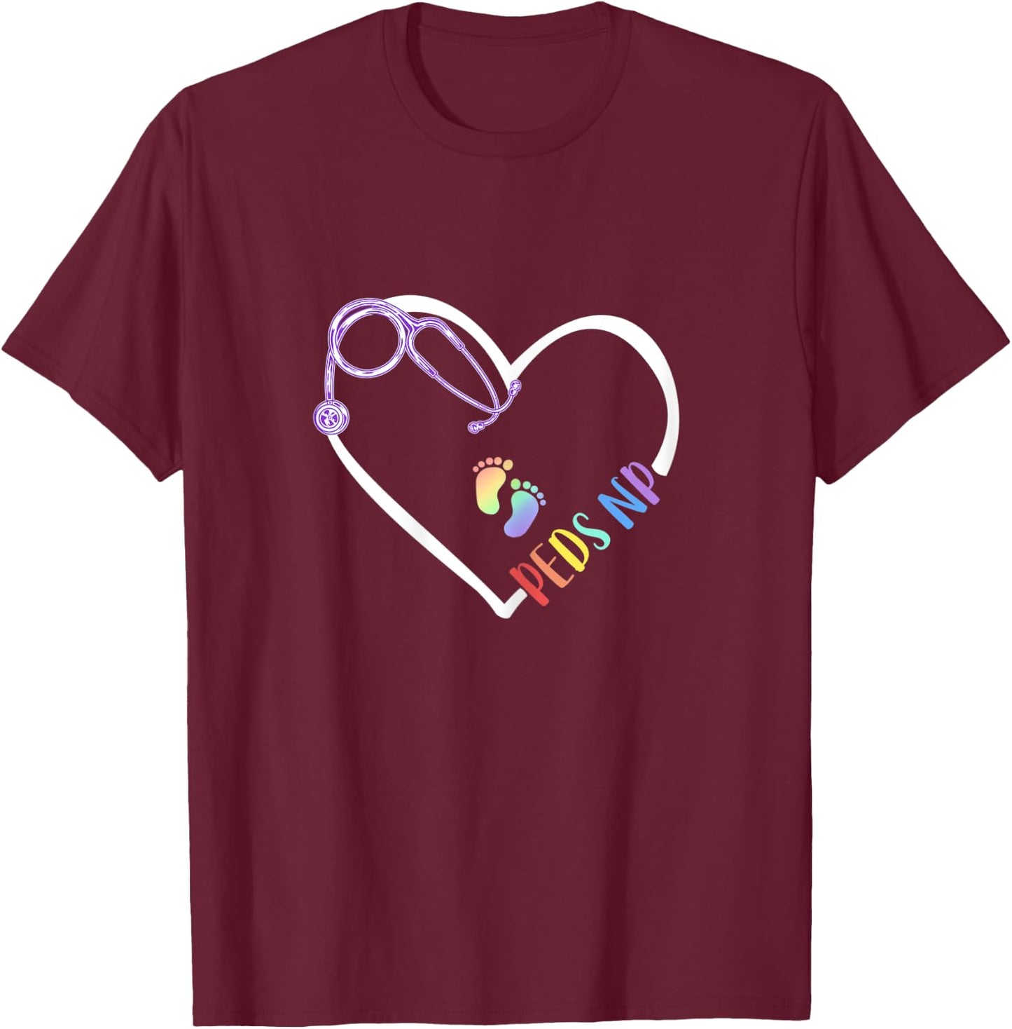 Peds NP Pediatric Nurse Practitioner- Footprints in Heart T-Shirt - T-Shirt | Maroon