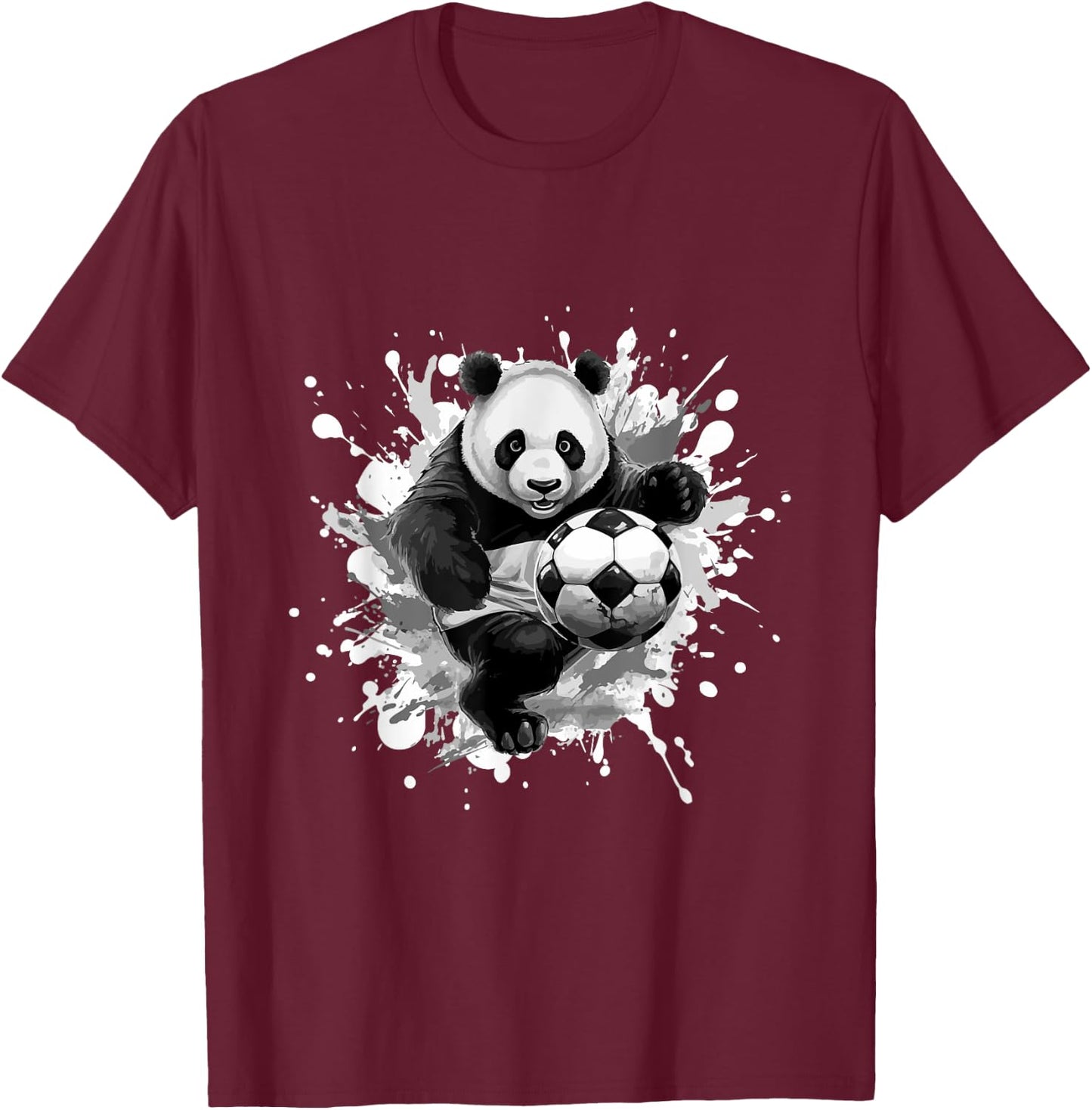 Panda Playing Soccer Sports Team Animal T-Shirt - T-Shirt | Maroon