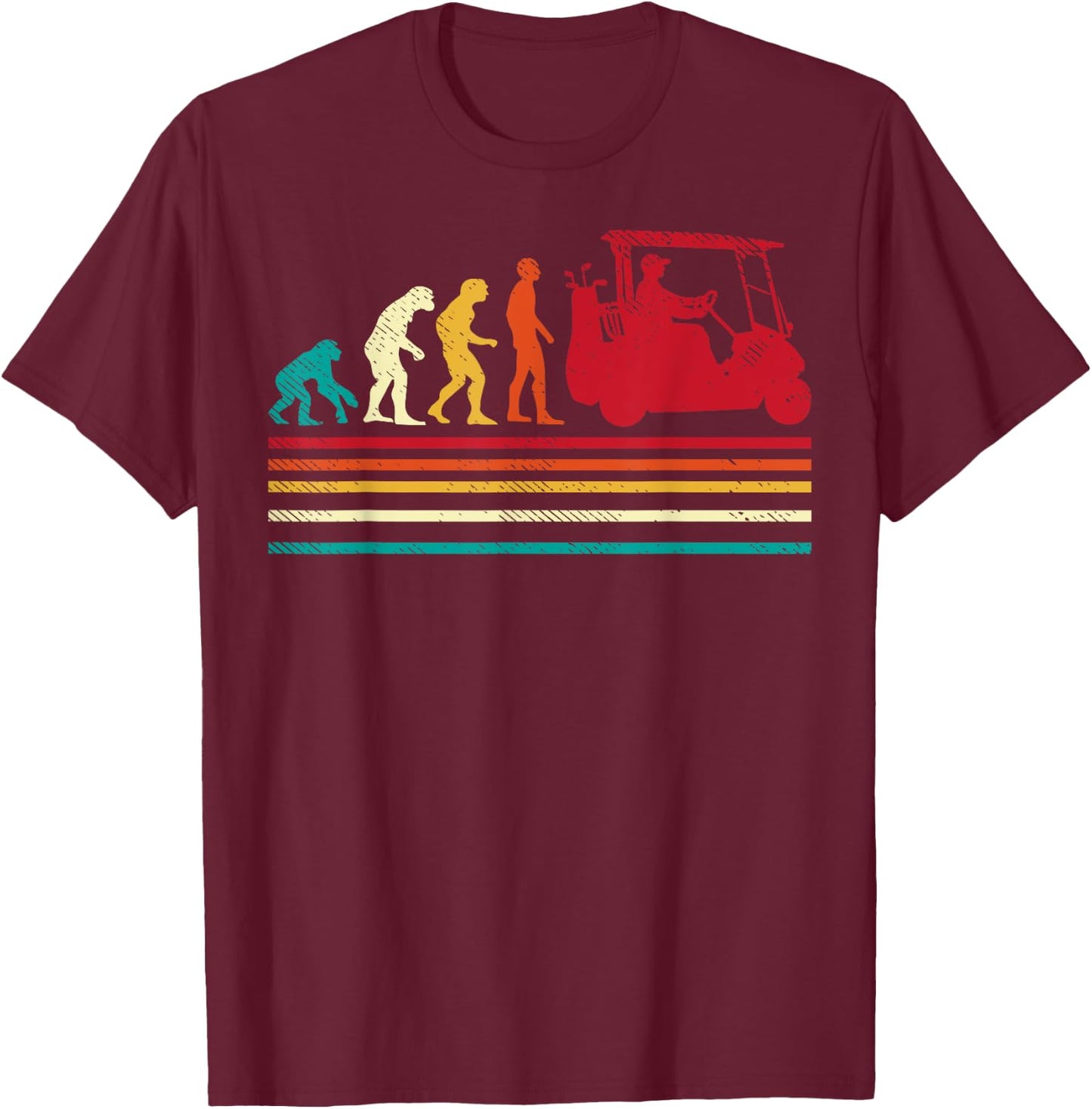 Human Evolution Golf Cart Funny Golfing Golfer Men Women T-Shirt - T-Shirt | Maroon