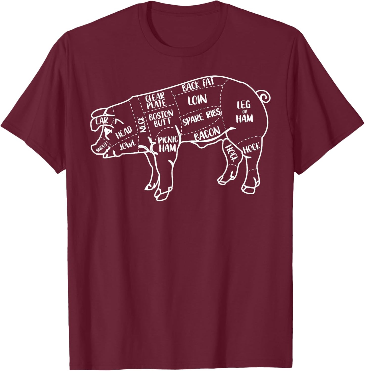 Pig and Pork Diagram design, Butcher design, Bacon gift T-Shirt - T-Shirt | Maroon