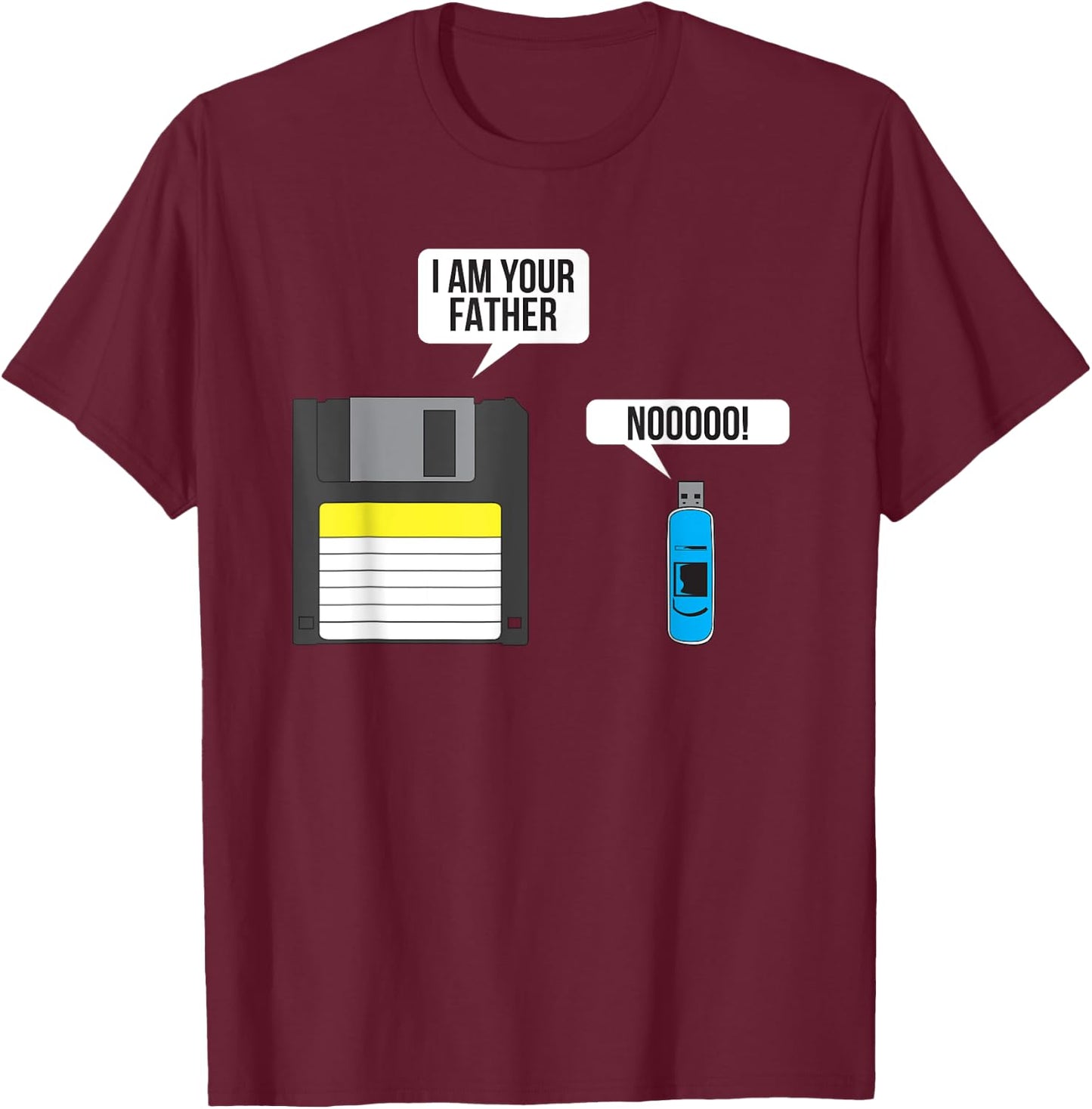 Funny Father Floppy Disk and Son USB Flash Drive Nerdy Gift T-Shirt - T-Shirt | Maroon