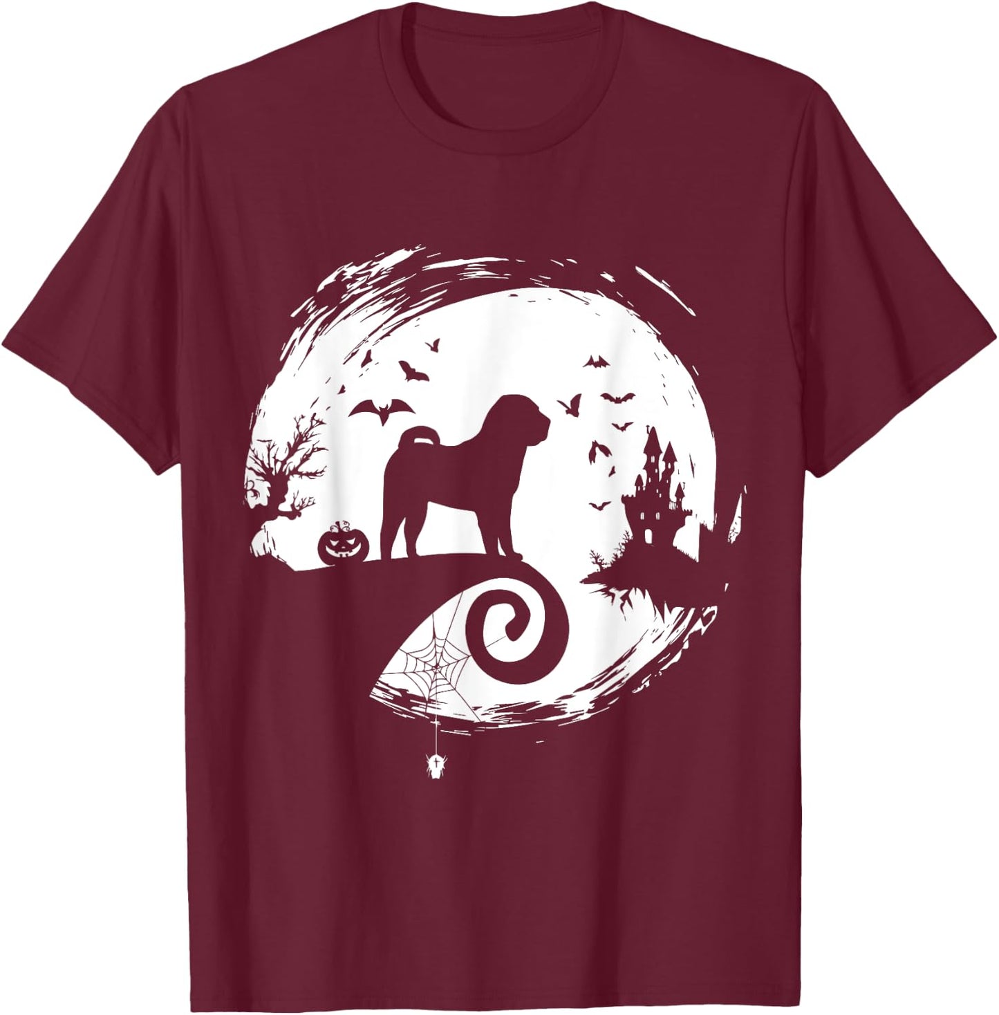 CHINESE SHAR-PEI Halloween Costume Moon Silhouette Horror T-Shirt - T-Shirt | Maroon