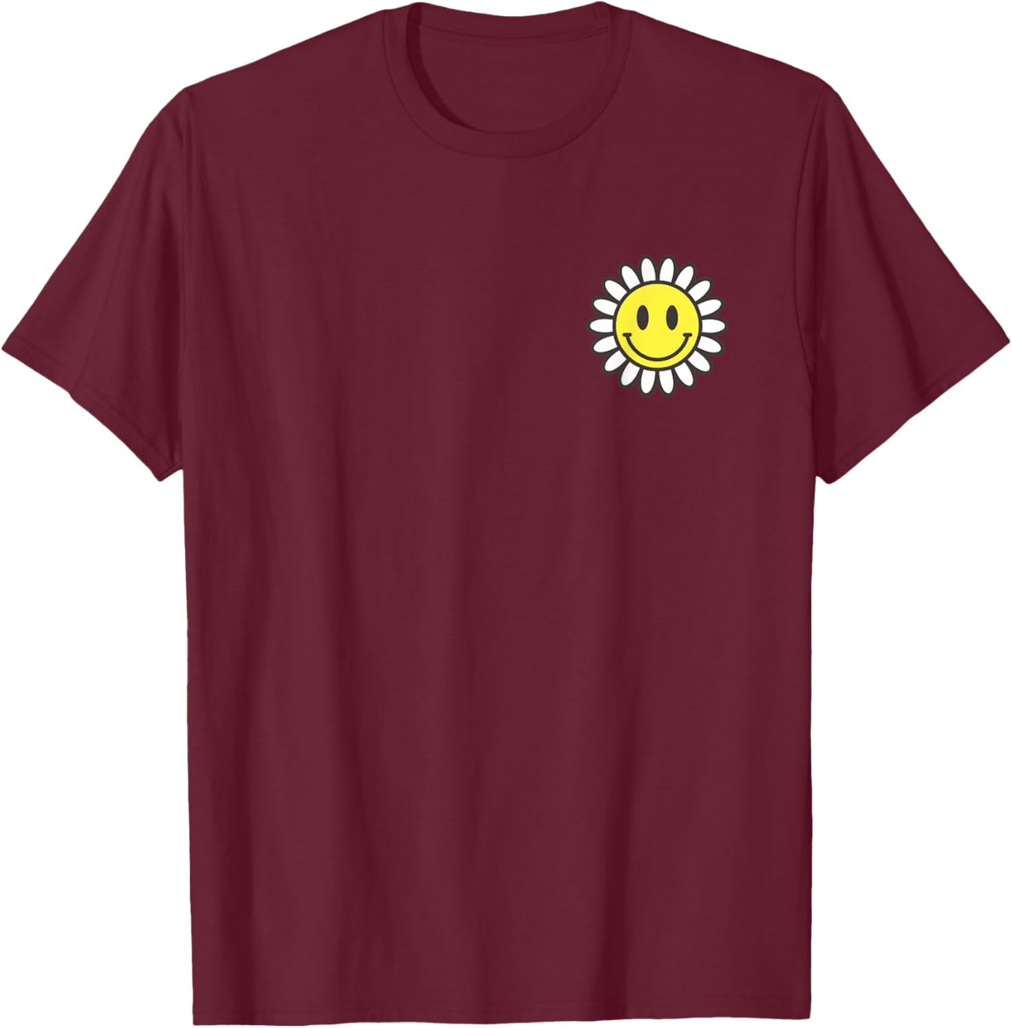 Retro Happy Smiling Smile Face Daisy Flower Cute Pocket Logo T-Shirt - T-Shirt | Maroon