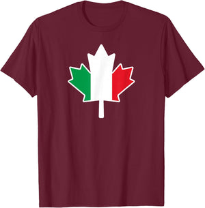 Half Canadian Italian: Canada Italy Maple Leaf Flag Mix T-Shirt - T-Shirt | Maroon