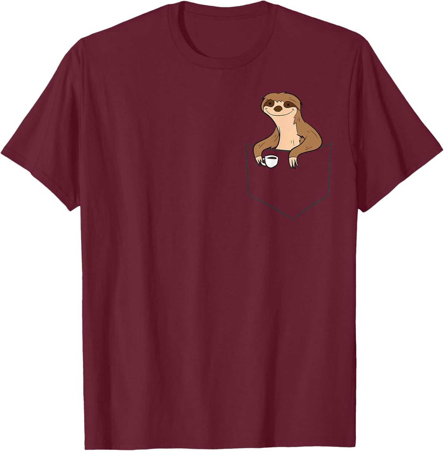Cute Sloth With Coffee In The Pocket Sloth With Coffee T-Shirt - T-Shirt | Maroon