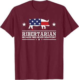 Ribertarian Ribs Pig Patriot Grilling Funny BBQ Smoker Grill T-Shirt - T-Shirt | Maroon