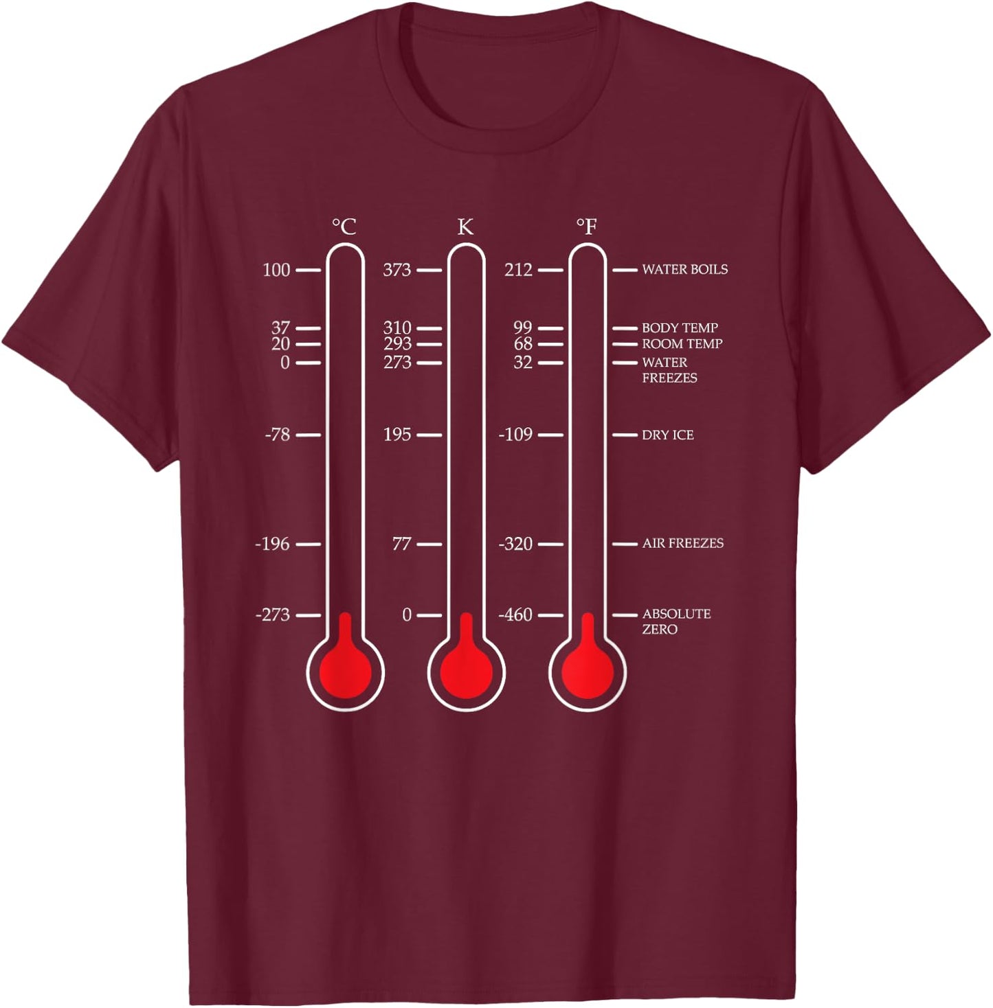 Absolute temperature zero science Celsius Kelvin T-Shirt - T-Shirt | Maroon