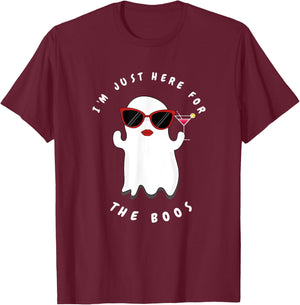I'm Just Here For The Boos Women Funny Halloween Ghost T-Shirt - T-Shirt | Maroon