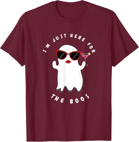 I'm Just Here For The Boos Women Funny Halloween Ghost T-Shirt - T-Shirt | Maroon