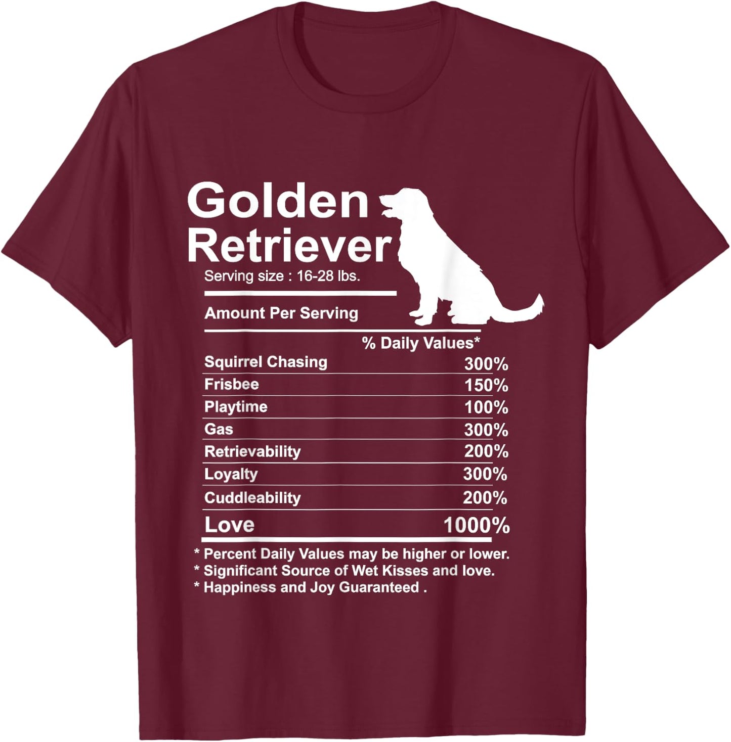 Funny Golden Retriever Facts Nutrition Gift Mother T-Shirt - T-Shirt | Maroon