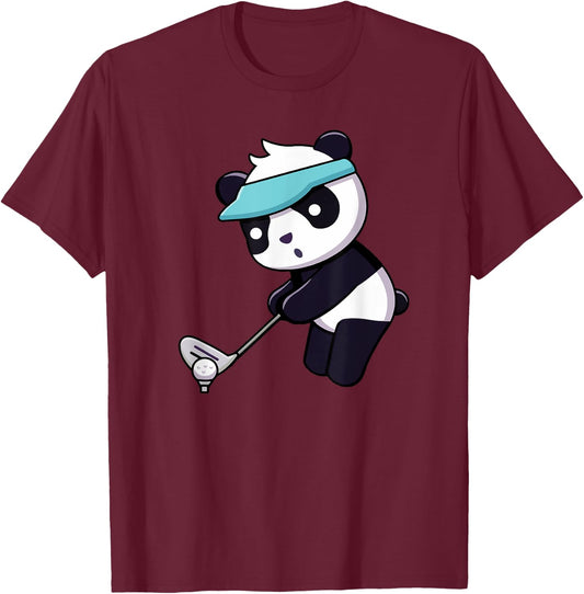 Panda Playing Golf Funny Animal Golfer Panda Bear Golfing T-Shirt - T-Shirt | Maroon