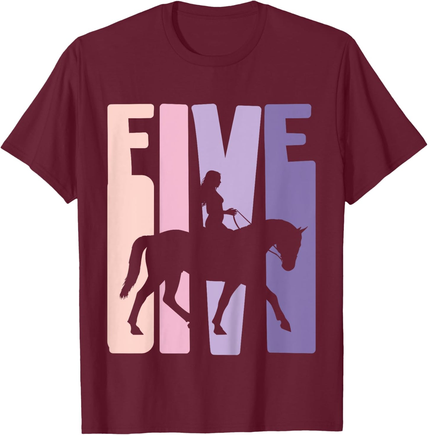 5th Birthday Gift Horse Rider Fan 5 Years Girls T-Shirt - T-Shirt | Maroon