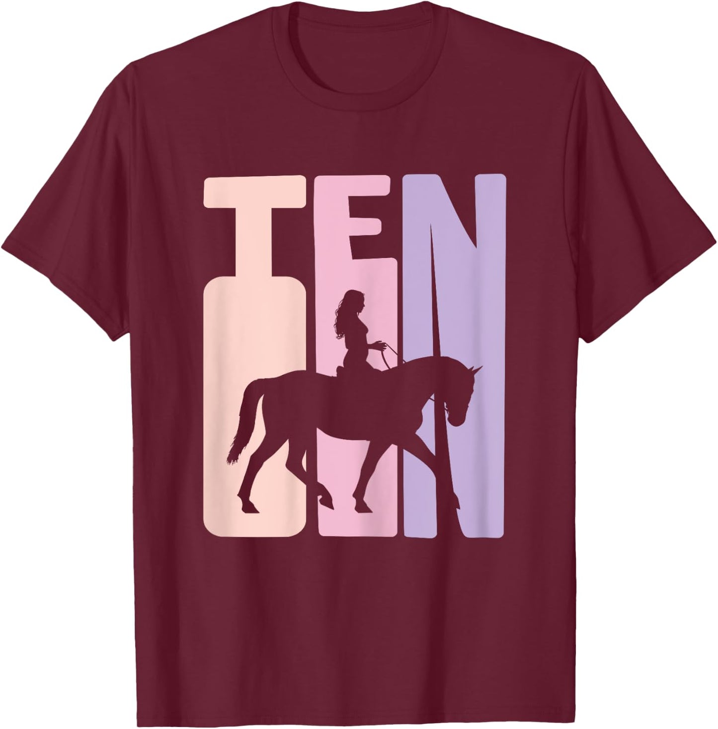 10th Birthday Gift Horse Rider Fan 10 Years Girls T-Shirt - T-Shirt | Maroon