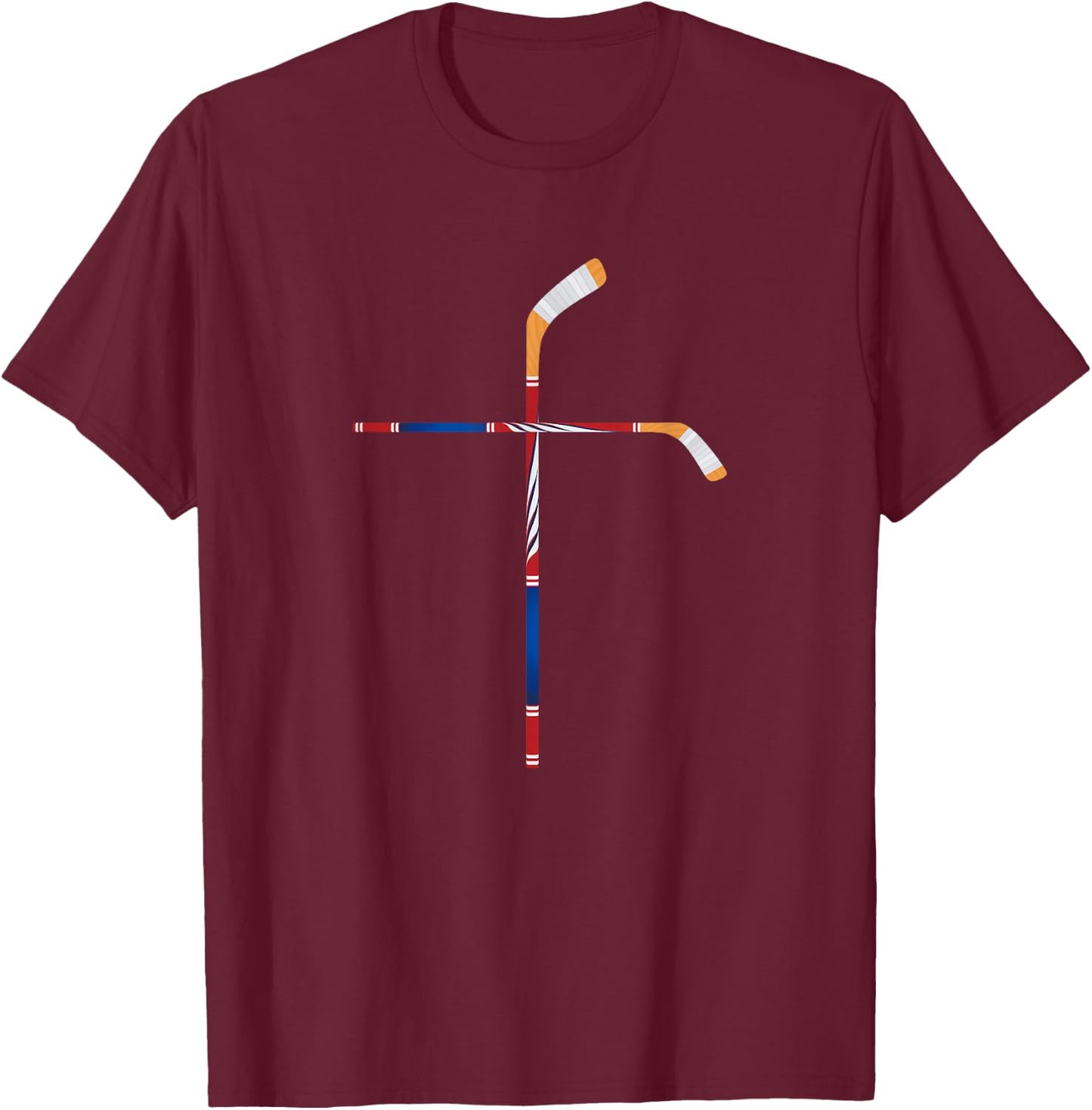 Christian Ice Hockey Sticks Cross Faith Sports T-Shirt - T-Shirt | Maroon