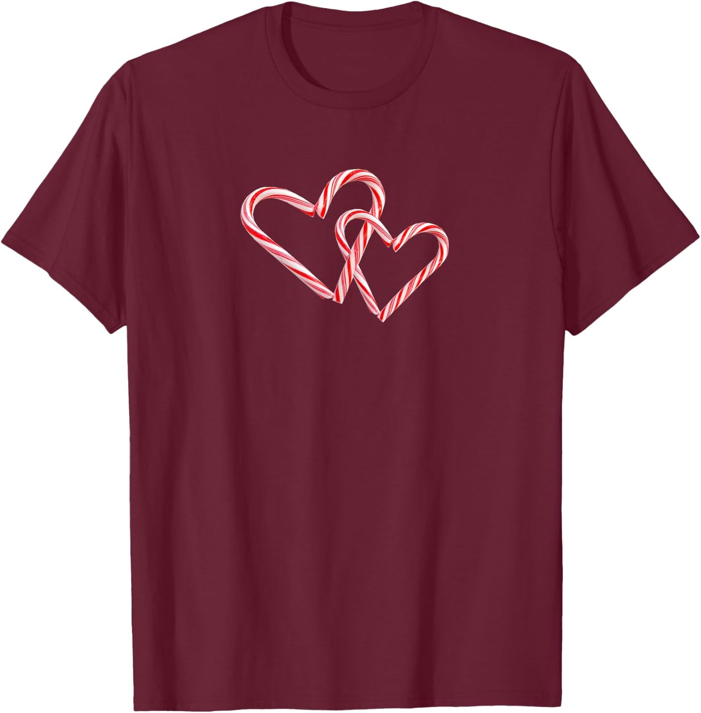 Peppermint Candy Cane Interlocking Hearts Christmas Holiday T-Shirt - T-Shirt | Maroon