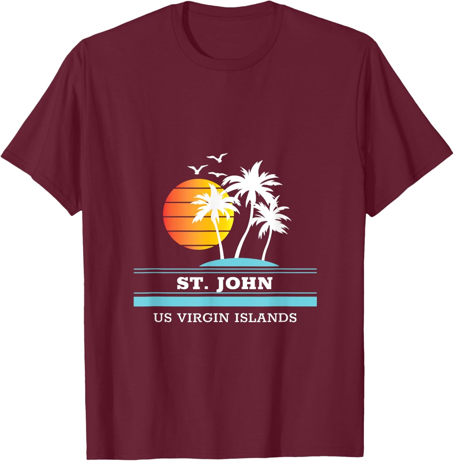 St. John Sunset Original Virgin Islands Beach Novelty Art T-Shirt - T-Shirt | Maroon