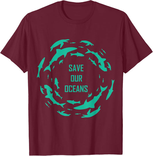 Shark Shirt Save Our Oceans Diving T-Shirt - T-Shirt | Maroon