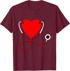 Stethoscope Heart Nurse Valentines Day Gift Nurse T-Shirt - T-Shirt | Maroon