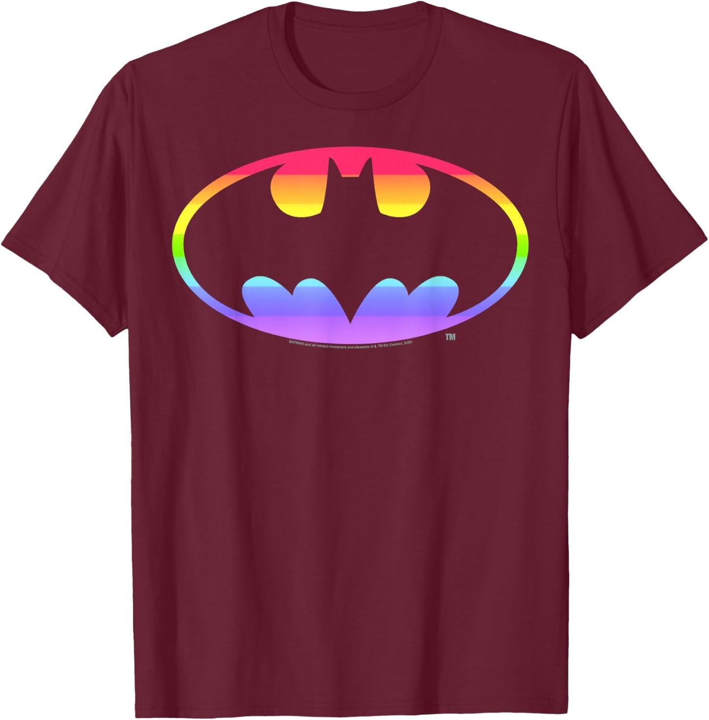 DC Comics Pride Batman Rainbow Gradient Logo Small T-Shirt - T-Shirt | Maroon