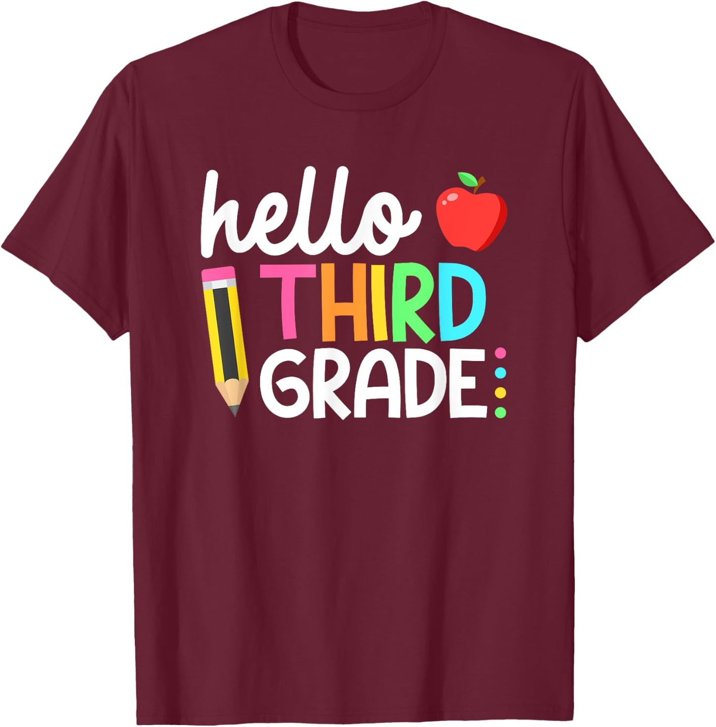 Hello Third Grade Team 3rd Grade Back to School Teacher Kids T-Shirt - T-Shirt | Maroon