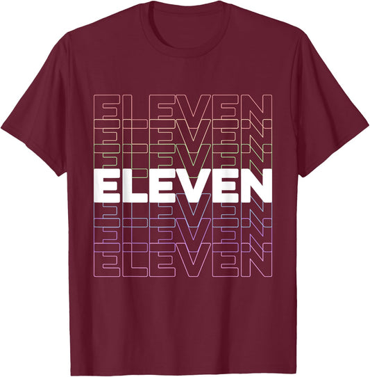 11th Kids Birthday, Adults Favorite # Eleven, Rainbow Color T-Shirt - T-Shirt | Maroon