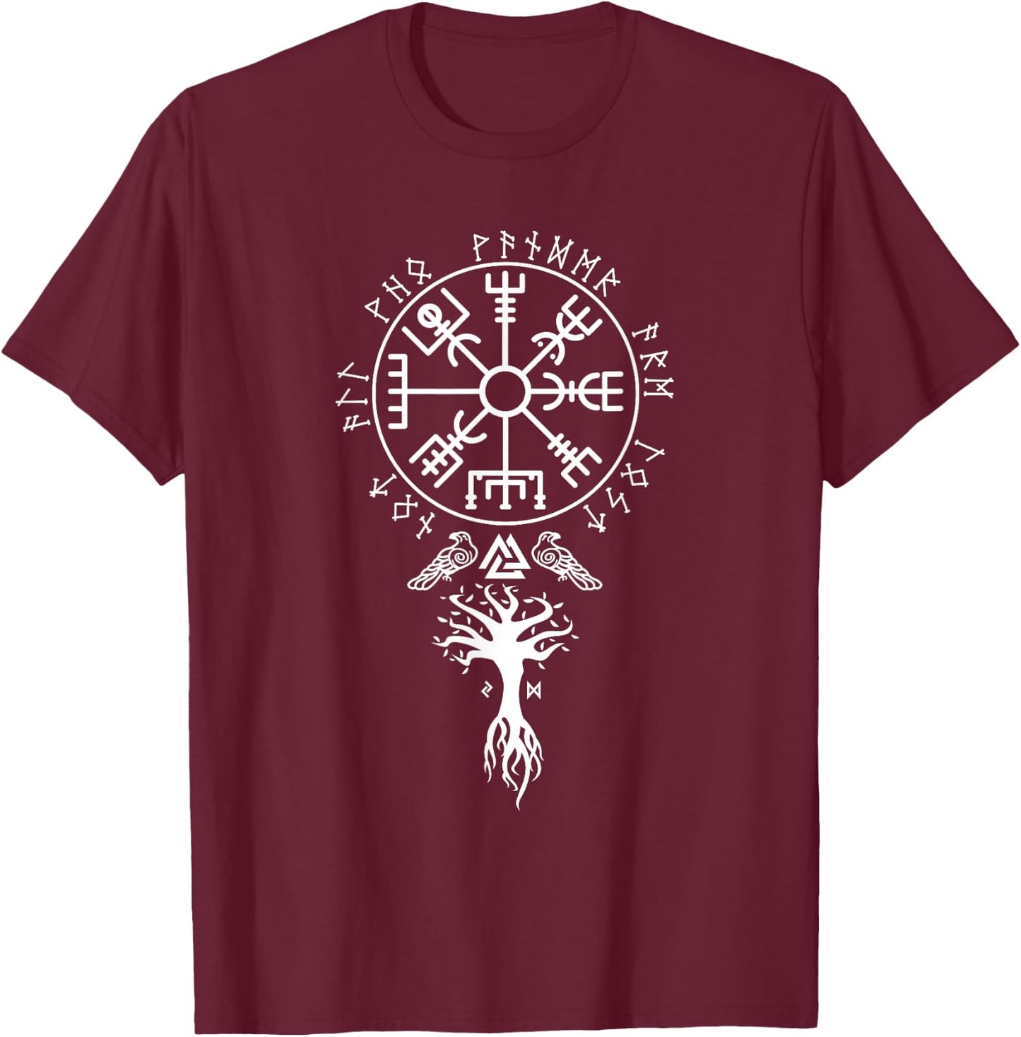 Cool Magical Stave Norse Symbol Ancient Mythology Vegvisir Runes Funny Viking Compass Nordic Gift Men Women T-Shirt - T-Shirt | Maroon