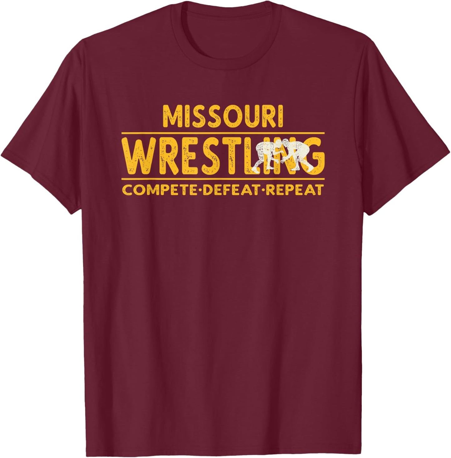 Missouri Wrestling - Compete, Defeat, Repeat T-Shirt - T-Shirt | Maroon