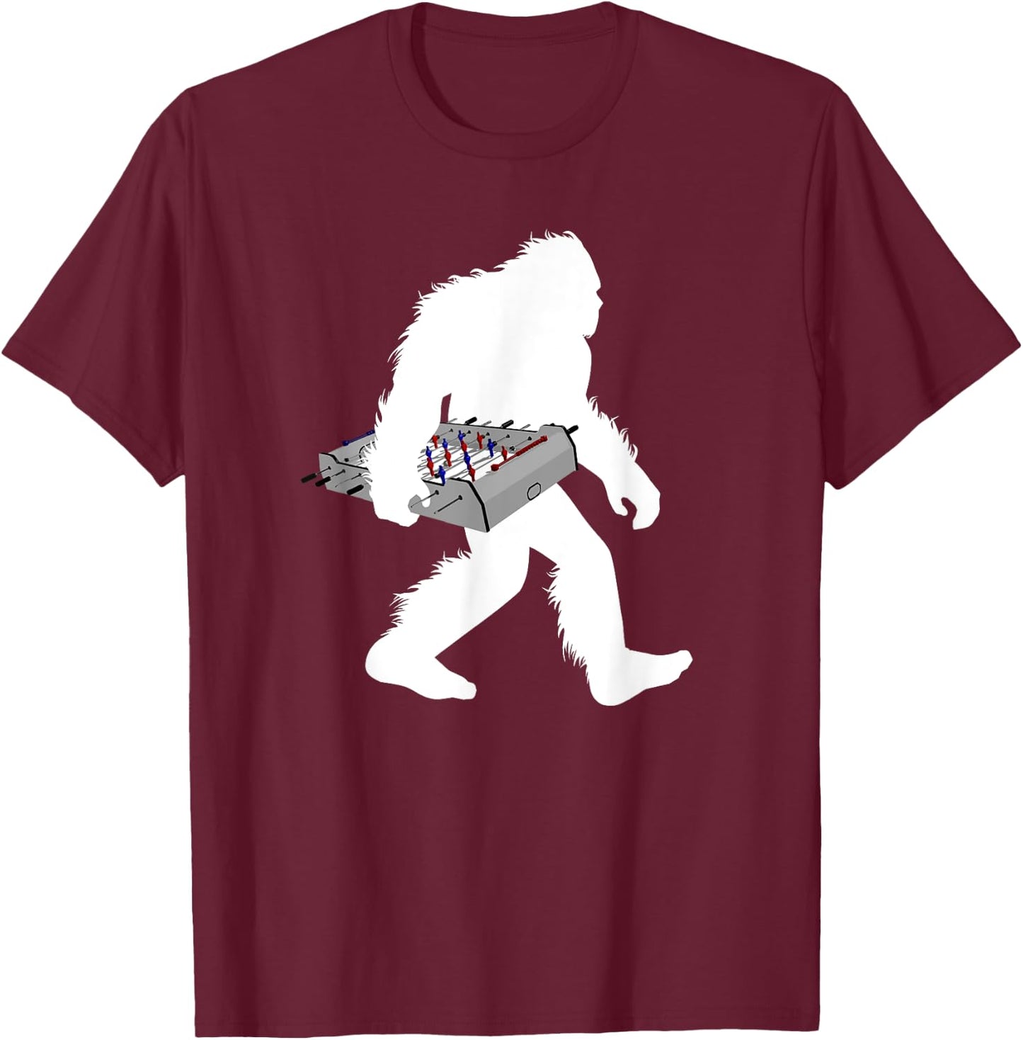 Bigfoot Carrying Foosball Table Football Game Sasquatch T-Shirt - T-Shirt | Maroon