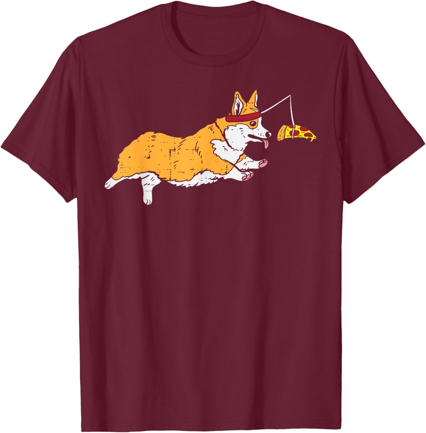 Running Welsh Corgi Pizza Funny Food Lover Dog Owner Gift T-Shirt - T-Shirt | Maroon