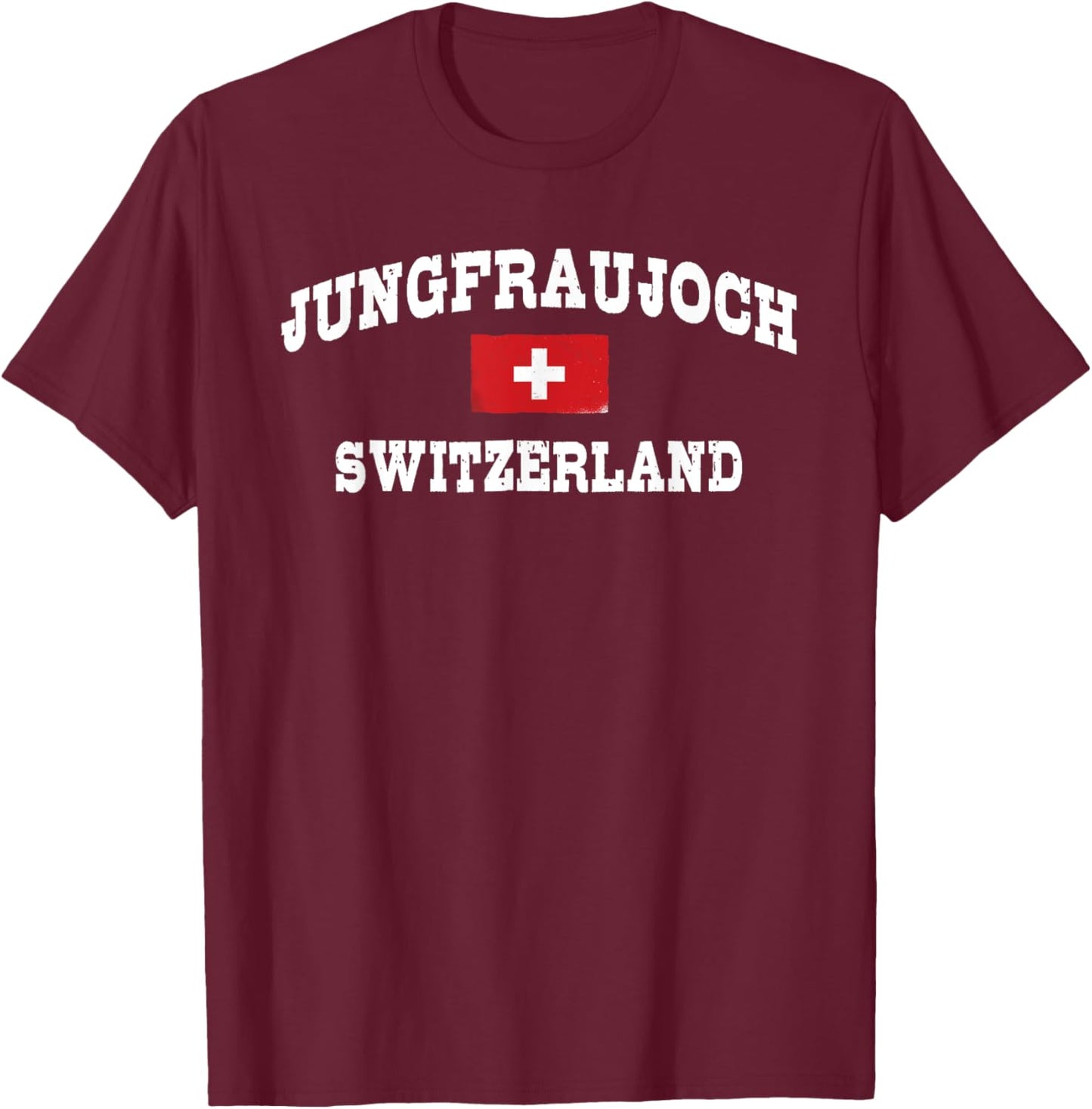 Jungfraujoch Switzerland - Swiss Flag T-Shirt - T-Shirt | Maroon
