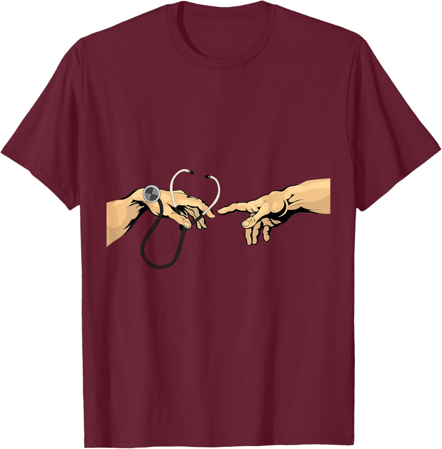 Creation of Adam Michelangelo Doctor Hospital stethoscope T-Shirt - T-Shirt | Maroon