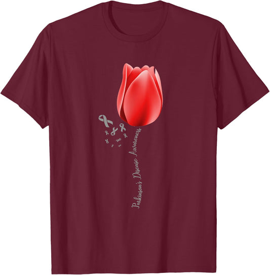 Parkinson Disease Awareness Tulip April Month Pretty T-Shirt - T-Shirt | Maroon