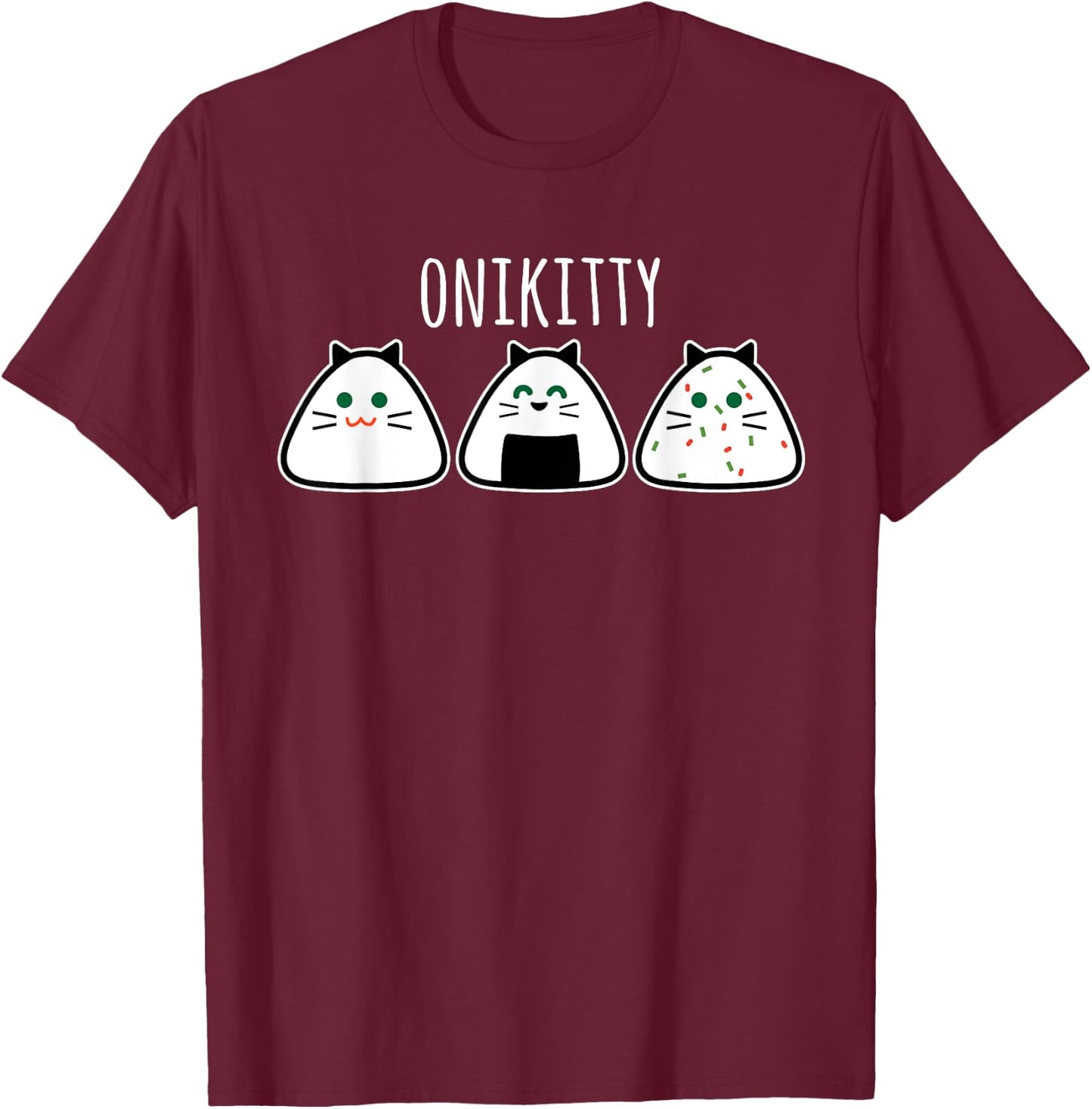 Funny Cat Kawaii Onigiri, Funny Cat T-Shirt - T-Shirt | Maroon