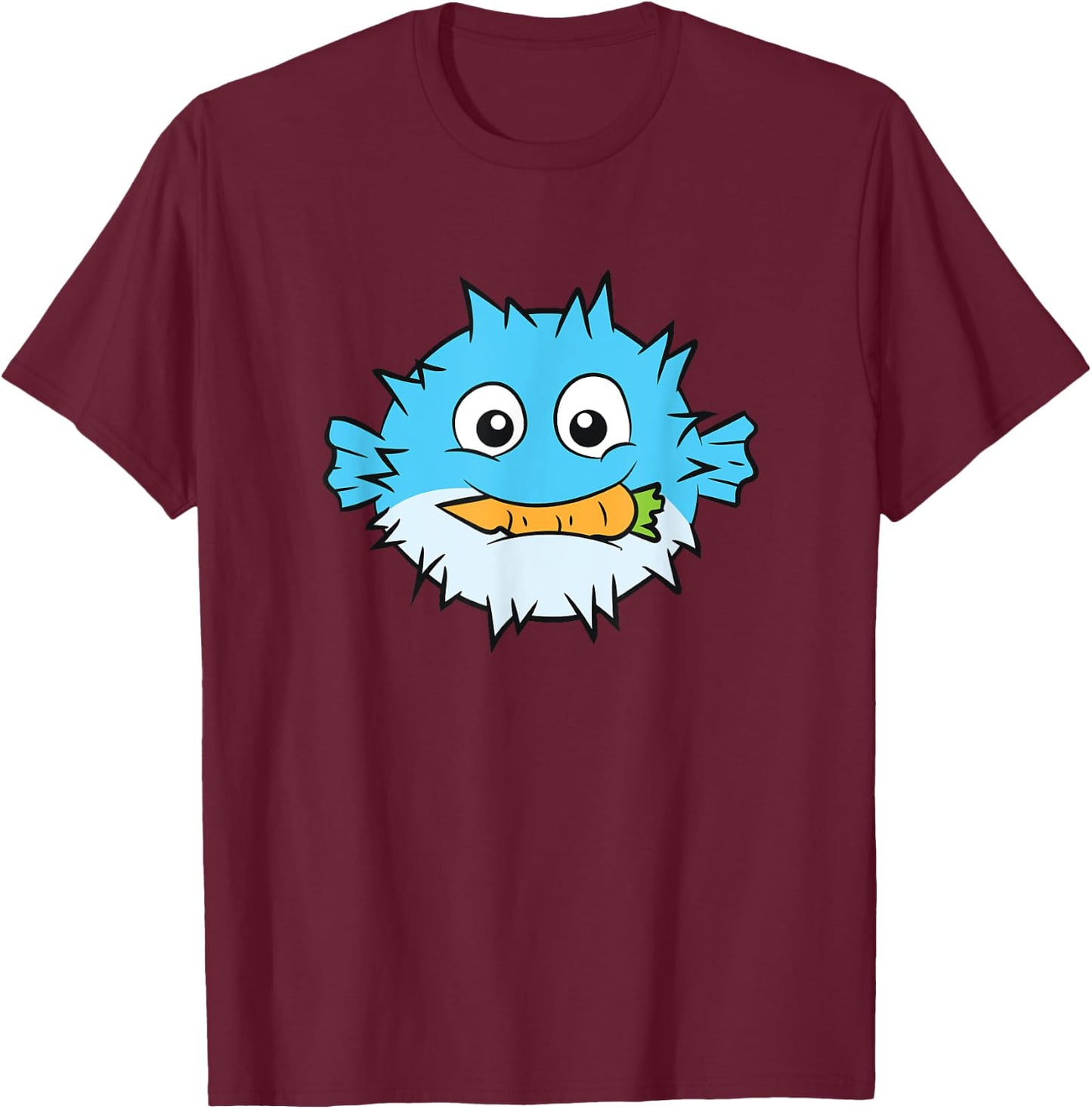 Funny Pufferfish Eating Carrot Meme Blowfish Meme T-Shirt - T-Shirt | Maroon