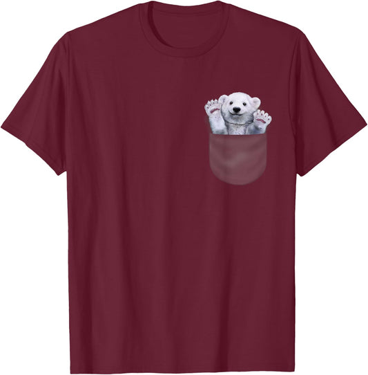 Cute Polar Bear in Pocket T-Shirt - T-Shirt | Maroon