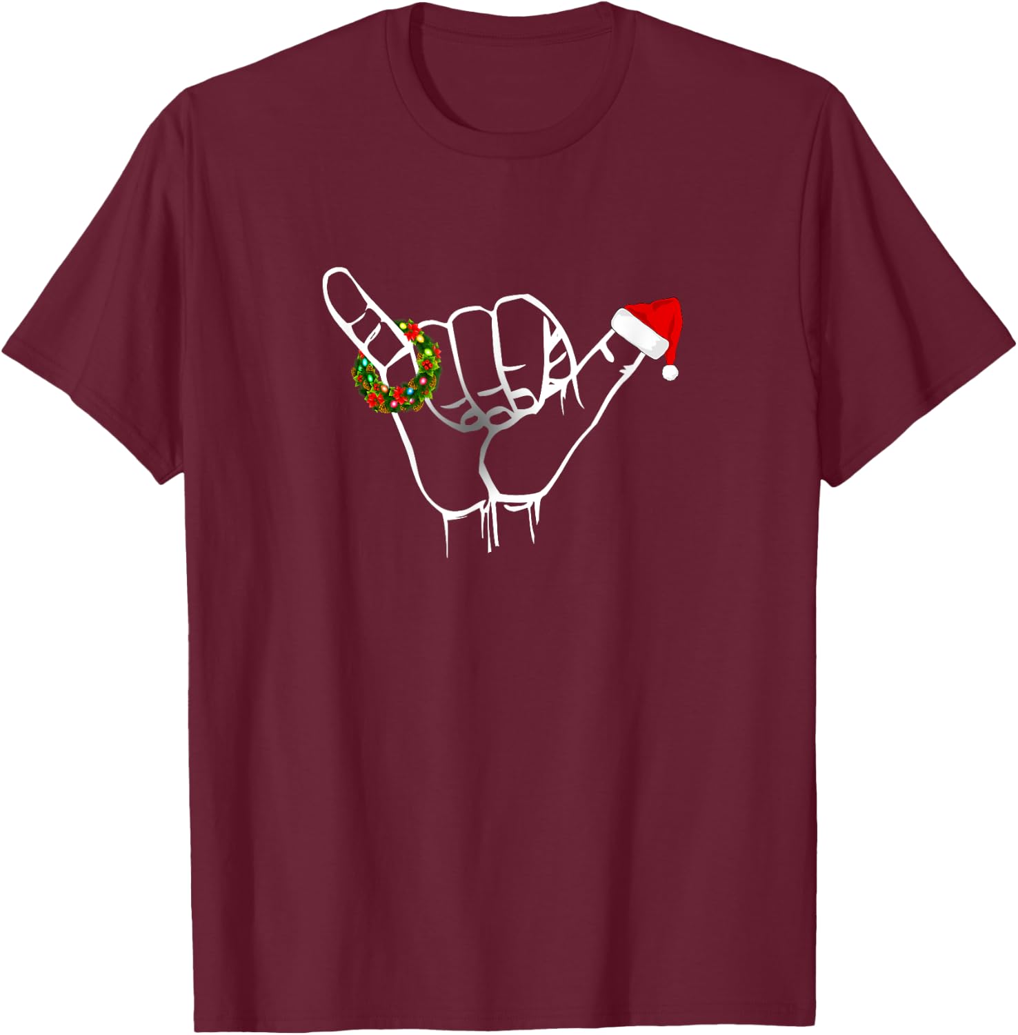 Shaka Sign Aloha Hand Good Vibe Hawaii Christmas Shaka T-Shirt - T-Shirt | Maroon