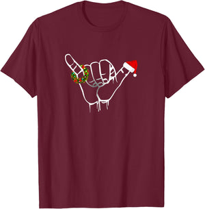 Shaka Sign Aloha Hand Good Vibe Hawaii Christmas Shaka T-Shirt - T-Shirt | Maroon