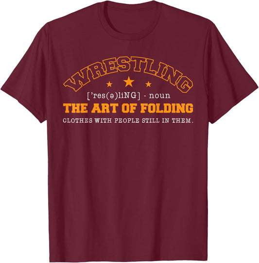 Wrestling Noun The Art Of Folding Clothes With Coaches Ring T-Shirt - T-Shirt | Maroon
