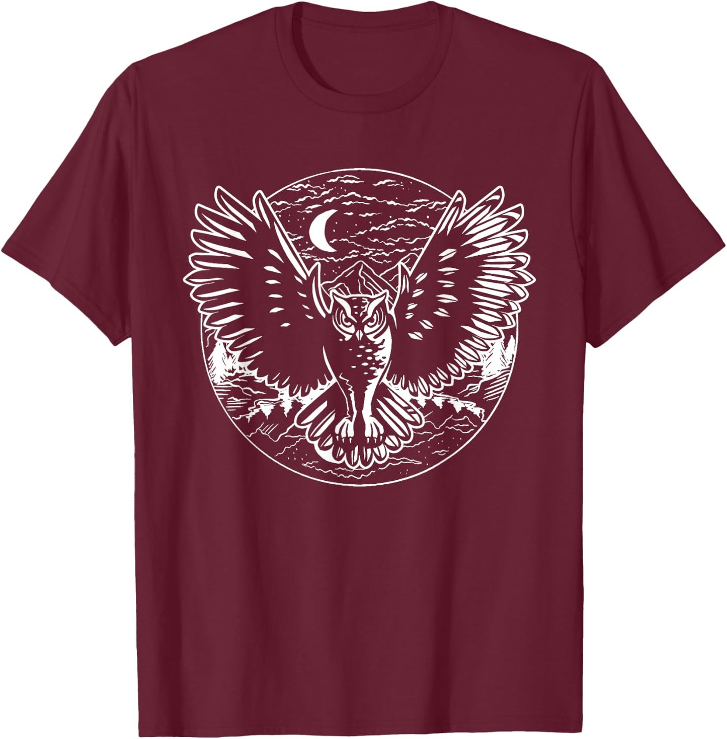 Owl | White Owl | Cute Owl | Red Owl | Night Owl Graphic T-Shirt - T-Shirt | Maroon