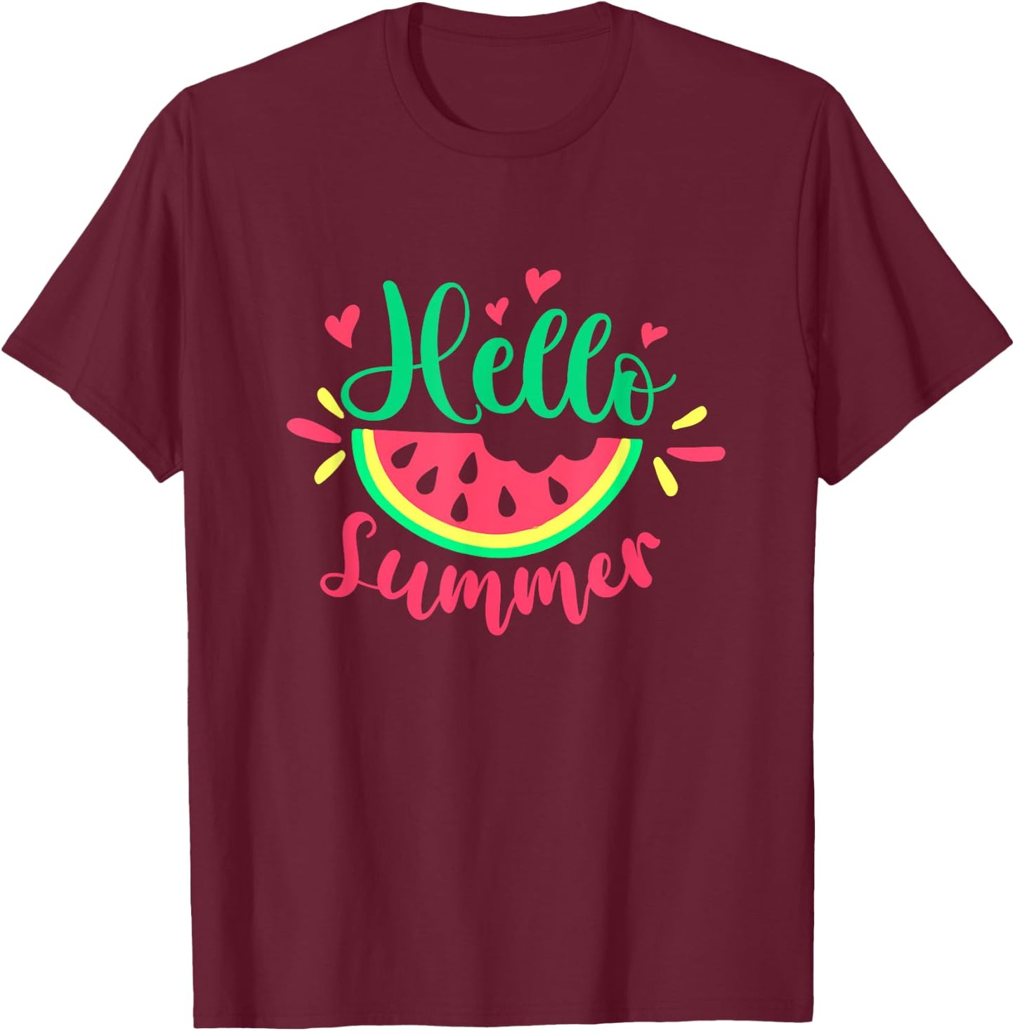 Hello Summer Watermelon Summertime Summer Vacation Women Girls Kids T-Shirt - T-Shirt | Maroon