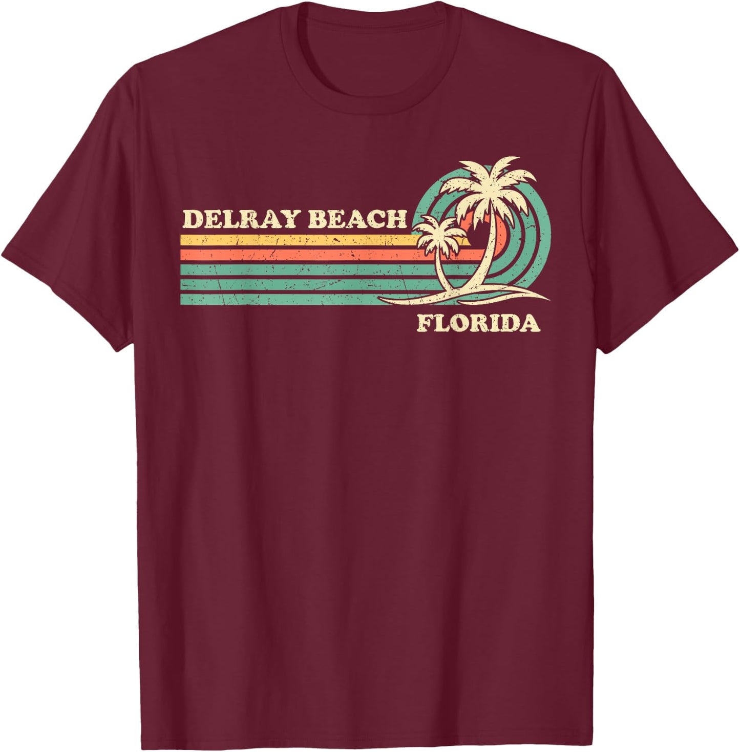 Vintage Retro Summer Vacation Florida Delray Beach T-Shirt - T-Shirt | Maroon
