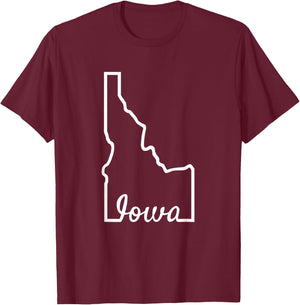 Idaho Iowa Funny Geography Mix up Joke Idawa State Pride T-Shirt - T-Shirt | Maroon