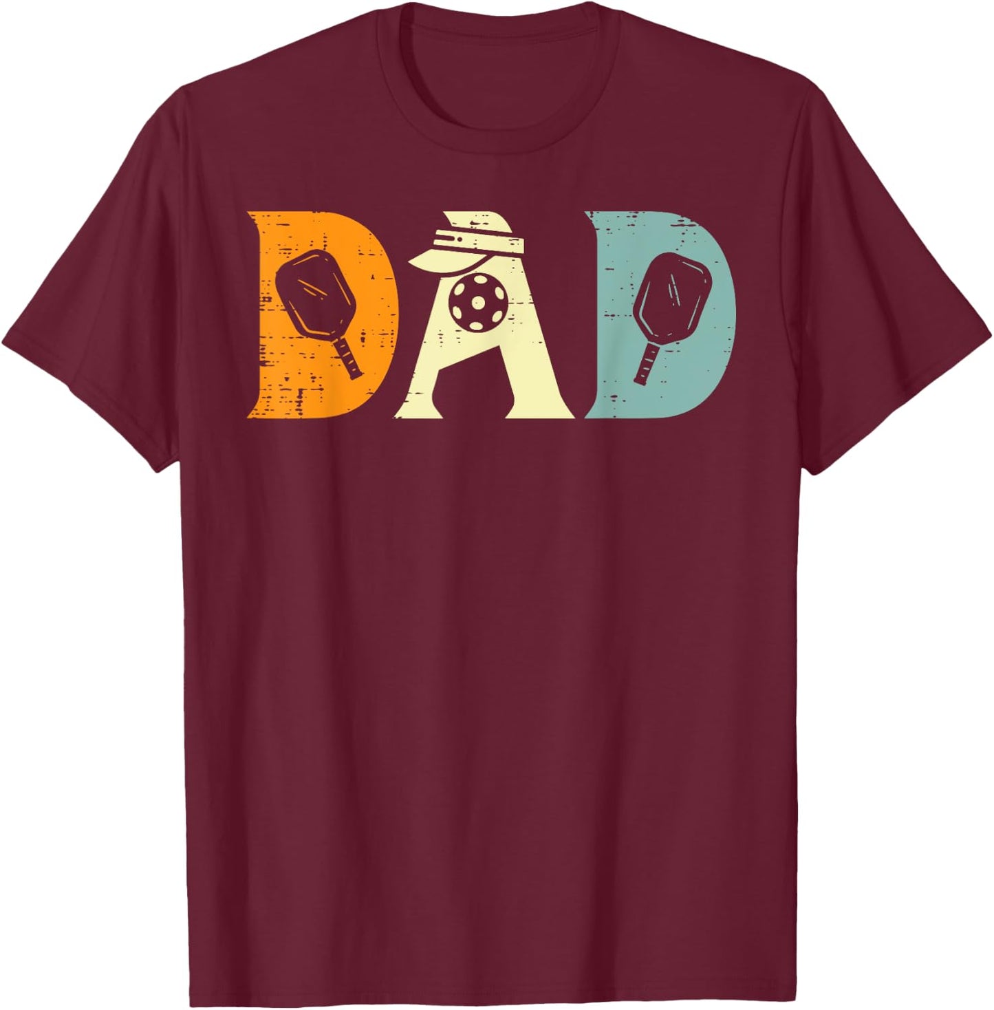 Pickleball Dad Pickle Ball Sports Daddy Papa Grandpa Men T-Shirt - T-Shirt | Maroon