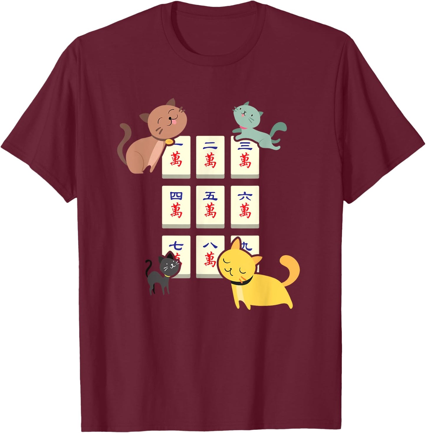 Cat Playing Mahjong Funny Players With Letters Women T-Shirt - T-Shirt | Maroon