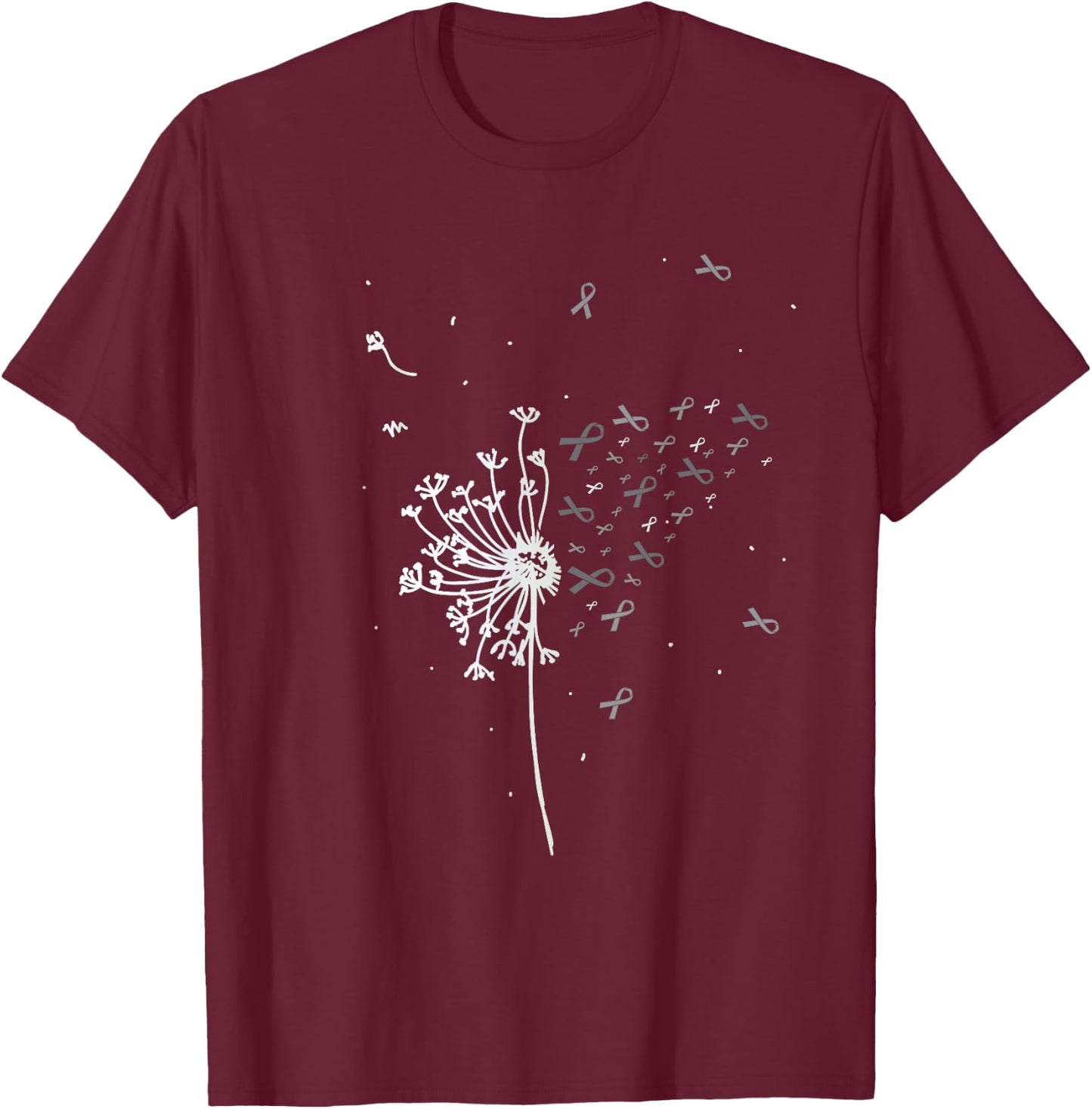Dandelion Gray Ribbon Tumor Brain Cancer Awareness Gifts T-Shirt - T-Shirt | Maroon